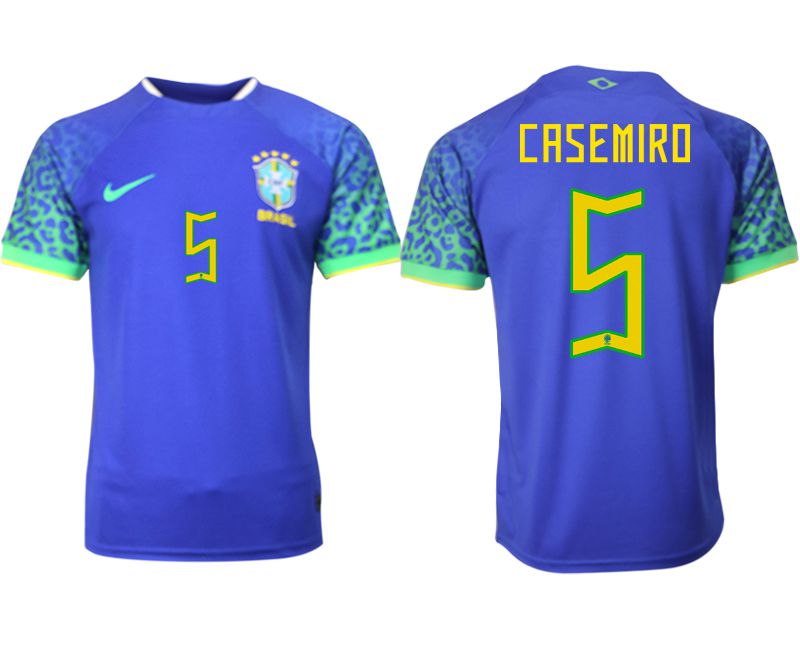 Men 2022 World Cup National Team Brazil away aaa version blue #5 Soccer Jersey->argentina jersey->Soccer Country Jersey